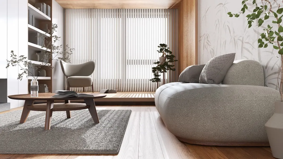 Meble tapicerowane w salonie japandi