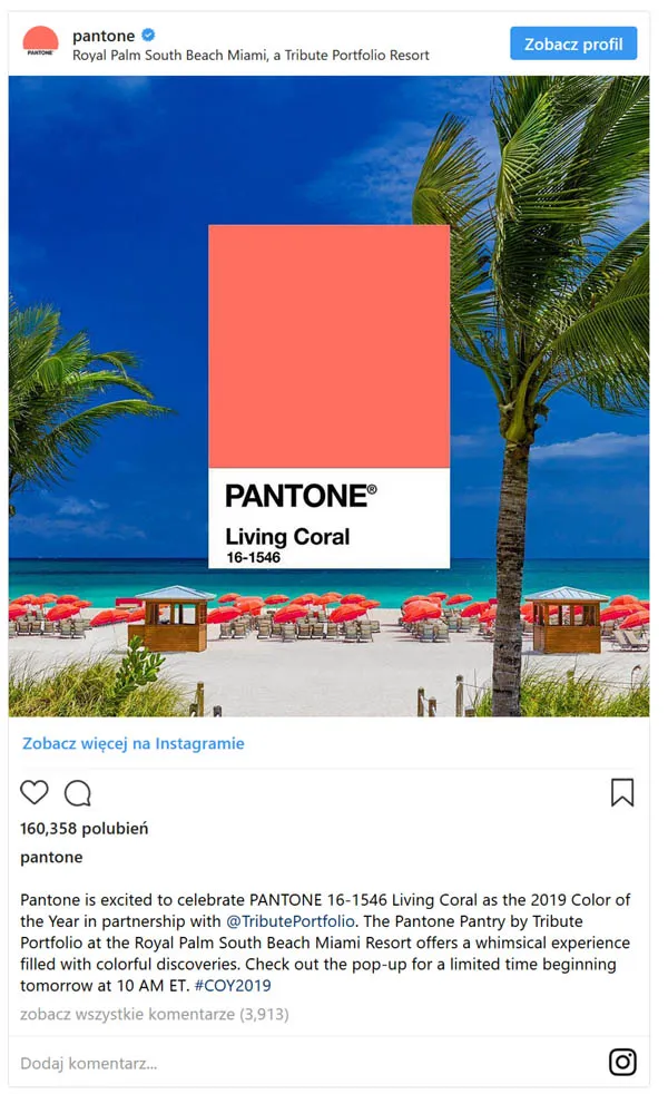 Profil Instagram firmy Pantone