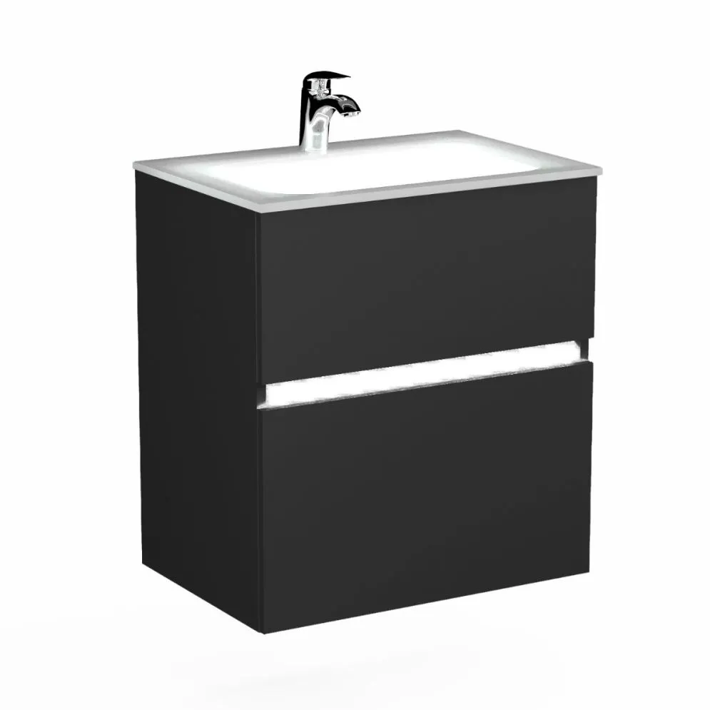 Szafka pod umywalkę NEO 60 cm czarna mat z oświetleniem LED i czujnikiem ruchu | MIRAT  kolekcja NEO