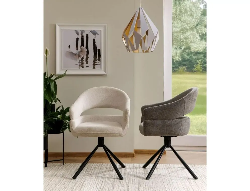 Jasnobeżowe krzesło do jadalni BORGO Raven z podłokietnikami | MIRAT styl LOFT