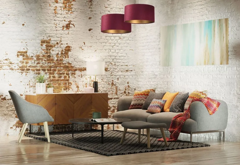 Lampa wisząca HOME 30 bordowa/złota mała walec | MIRAT.