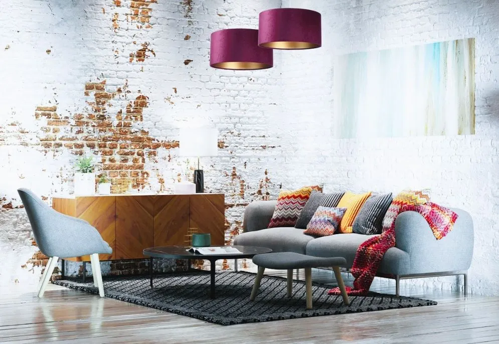 Lampa wisząca HOME 40 fioletowa/złota do salonu welurowa | MIRAT.