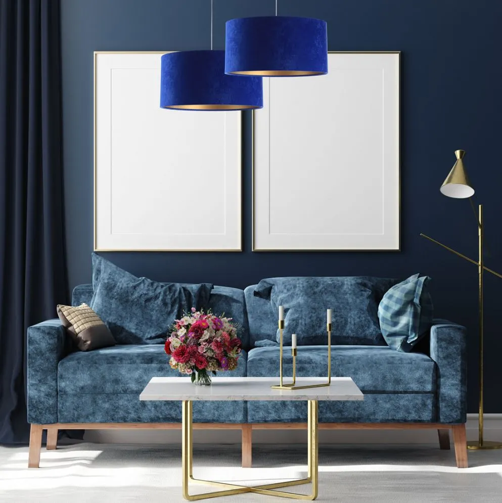 Lampa wisząca HOME 40 niebieska/złota welurowa polskiej produkcji | MIRAT.
