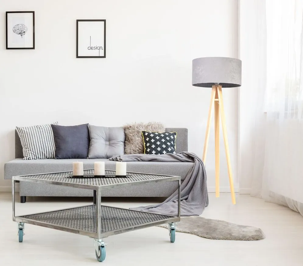 Lampa stojąca HOME 50 szara/sosna z włącznikiem nożnym | MIRAT. w stylu kolekcja