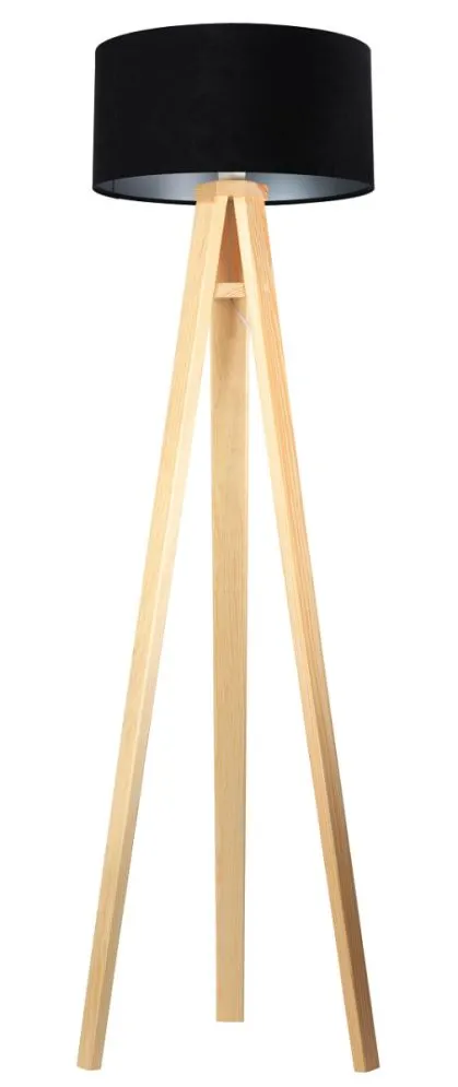 Lampa stojąca HOME 40 czarna/srebrna/sosna na drewnianej podstawie | MIRAT. w stylu  kolekcja