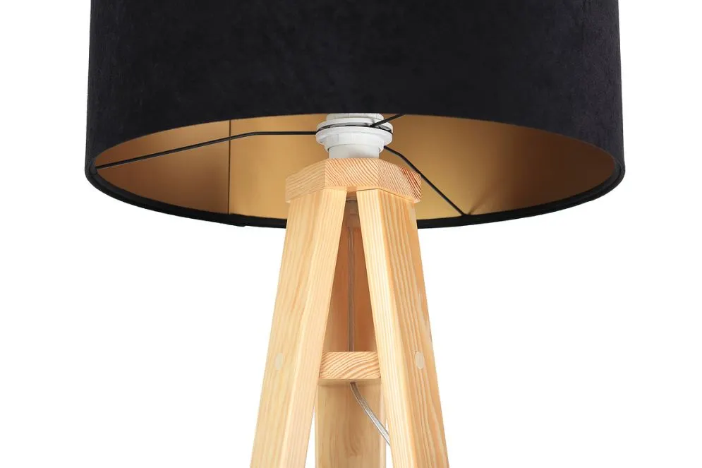Lampa stojąca HOME 40 czarna/złota/sosna na trójnogu | MIRAT. w stylu  kolekcja
