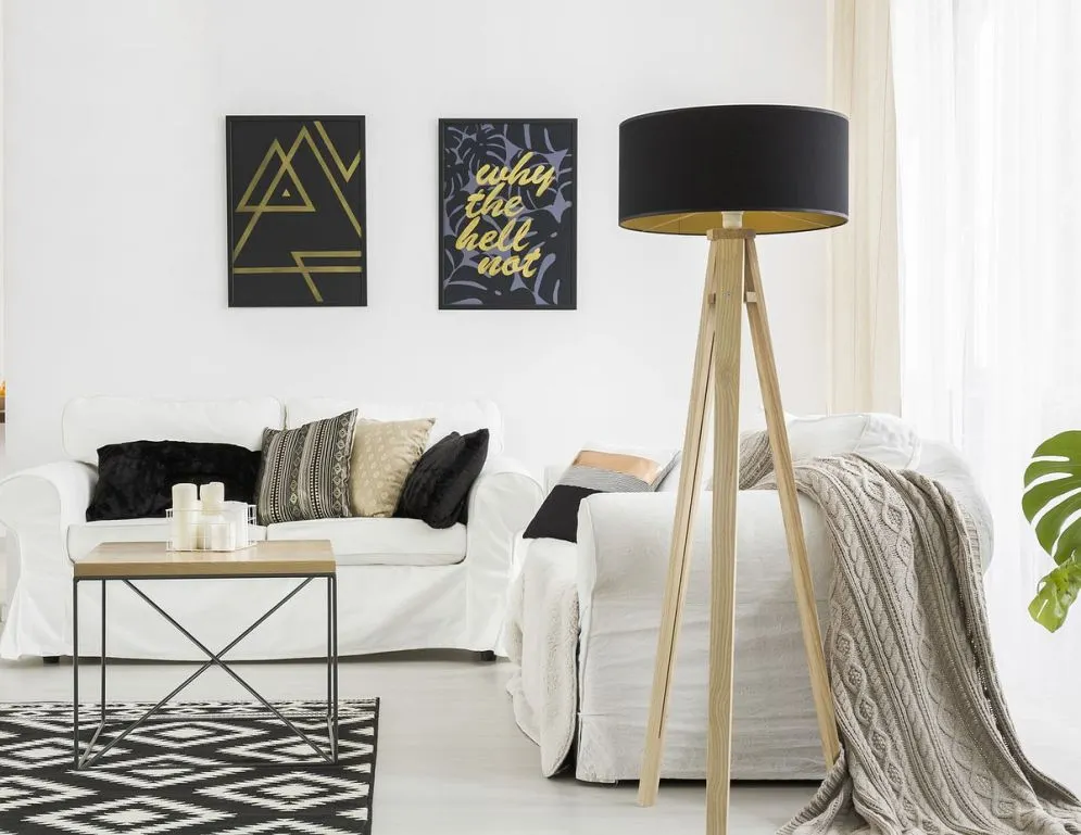 Lampa stojąca HOME 50 czarna/złota/sosna w stylu glamour | MIRAT. w stylu  kolekcja