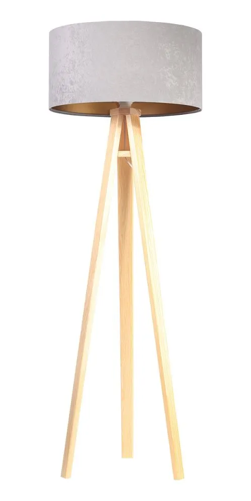 Lampa stojąca HOME 50 szara/złota/sosna na trójnogu | MIRAT.