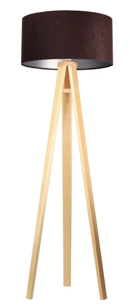Lampa stojąca HOME 50 brązowa/srebrna/sosna welurowa polska | MIRAT.