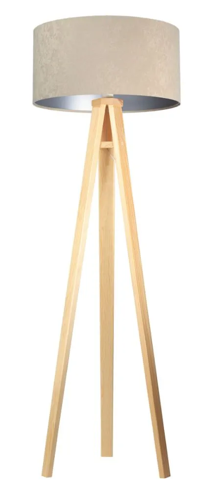 Lampa stojąca HOME 50 beżowa/srebrna/sosna do sypialni | MIRAT.