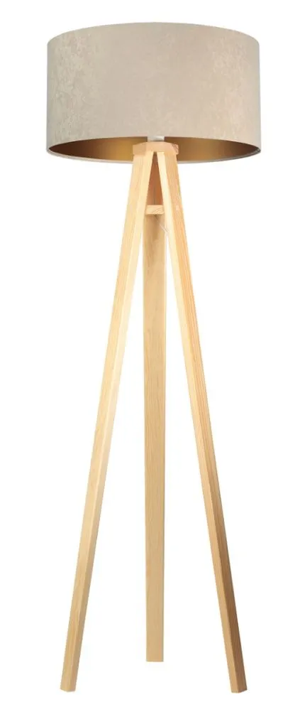 Lampa stojąca HOME 50 beżowa/złota/sosna na trójnogu | MIRAT.