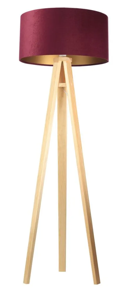 Lampa stojąca HOME 50 bordowa/złota/sosna welurowa | MIRAT.