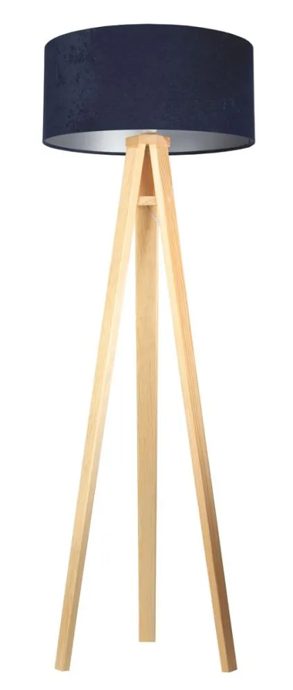 Lampa stojąca HOME 50 granatowa/srebrna/sosna do sypialni | MIRAT.