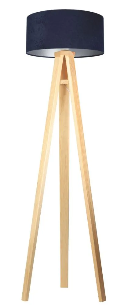 Lampa stojąca HOME 40 granatowa/srebrna/sosna na trójnogu | MIRAT.