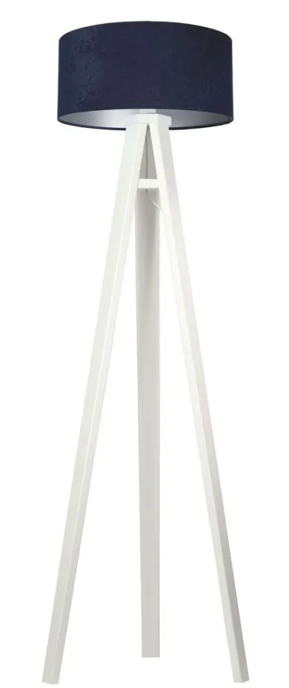 Lampa stojąca HOME 40 granatowa/srebrna/biała na drewnianej podstawie | MIRAT.