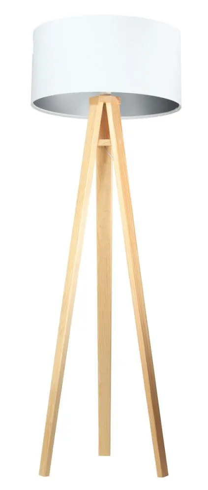 Lampa stojąca HOME 50 biała/srebrna/sosna do salonu | MIRAT.