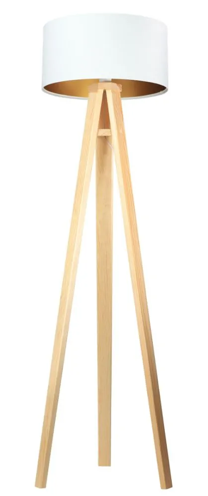 Lampa stojąca HOME 40 biała/złota/sosna na drewnianej podstawie | MIRAT.