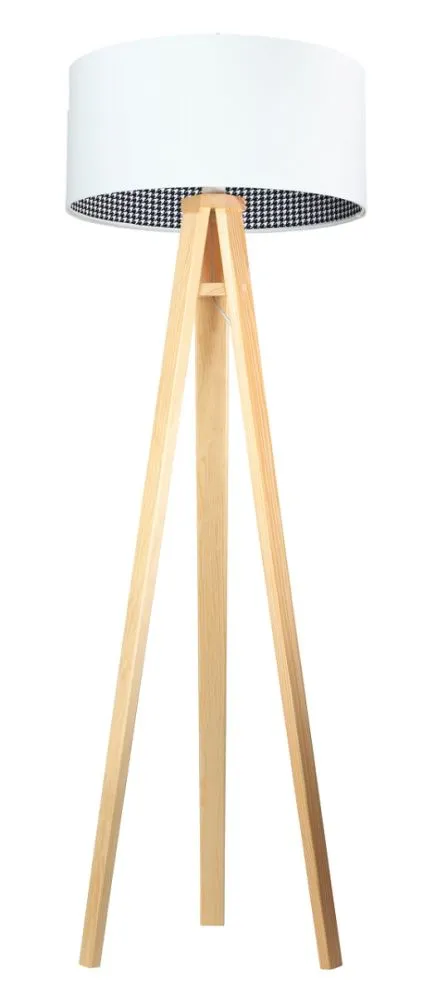 Lampa stojąca HOME 50 biała/pepitka/sosna z włącznikiem nożnym | MIRAT.