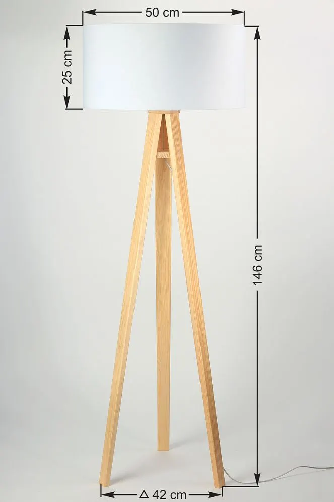 Lampa stojąca HOME 50 biała/pepitka/sosna z włącznikiem nożnym | MIRAT.
