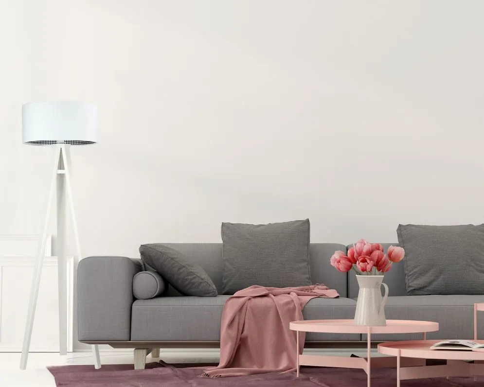 Lampa stojąca HOME 40 biała/pepitka/biała w stylu skandynawskim | MIRAT.