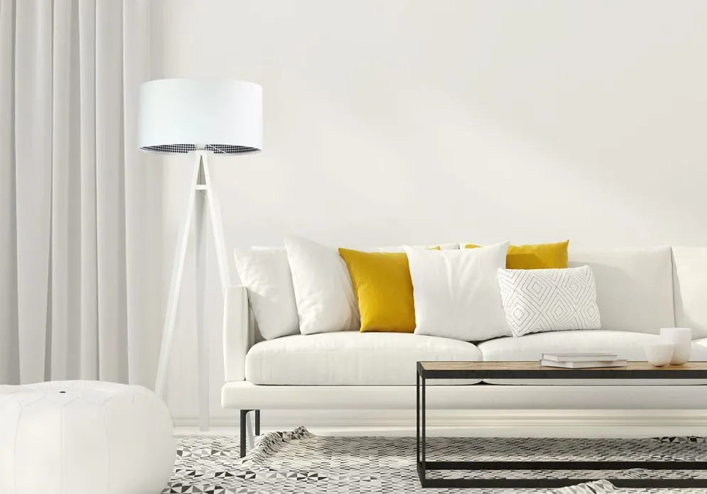 Lampa stojąca HOME 50 biała/pepitka/biała na trójnogu | MIRAT.