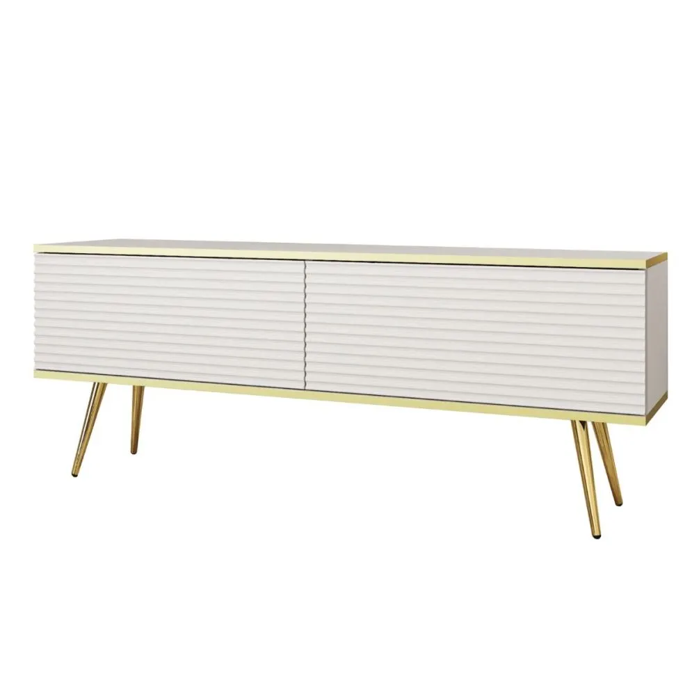 Szafka RTV KARL 3D 135cm wisząca/stojąca biały mat  I sklep meblowy MIRAT. styl GLAMOUR, RYFLOWANY