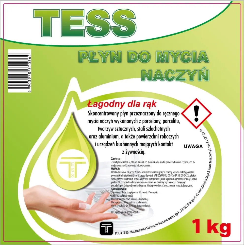 Skoncentrowany płyn do mycia naczyń TESS 1L łagodny dla skóry I sklep meblowy MIRAT.