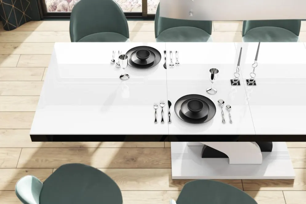 Stół BELLA biały połysk/czarny połysk rozkładany do salonu | MIRAT. w stylu kolekcja