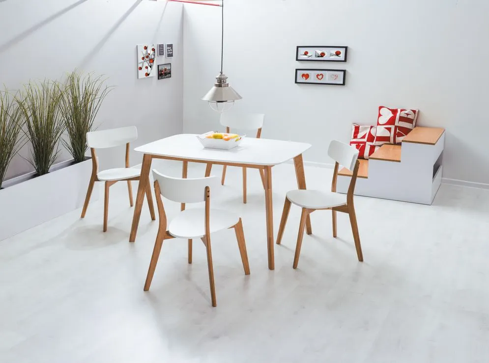 Krzesło MOSSO biały/dąb na drewnianych nogach do kuchni | MIRAT. styl SKANDYNAWSKI kolekcja MOSSO