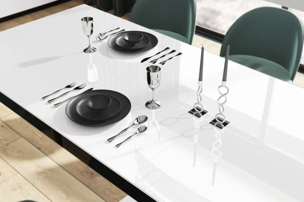 Stół BELLA biały połysk/czarny połysk rozkładany do salonu | MIRAT. w stylu kolekcja