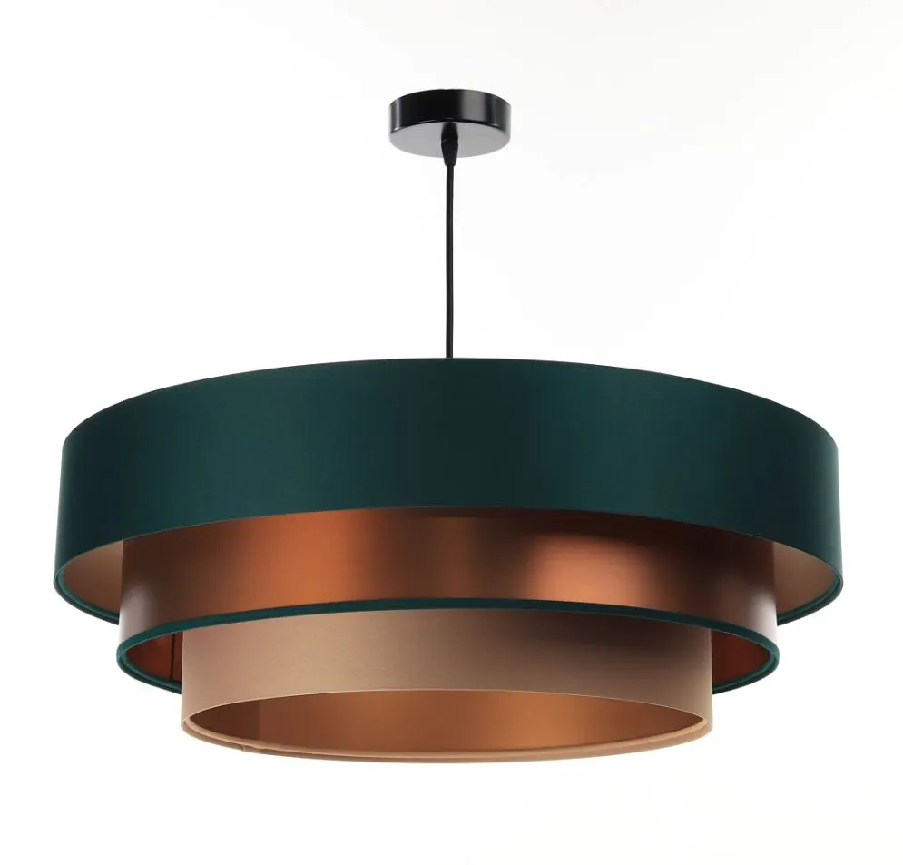 Lampa wisząca TRIO MIX zielona/miedziana/beżowa z potrójnym abażurem | MIRAT. w stylu  kolekcja