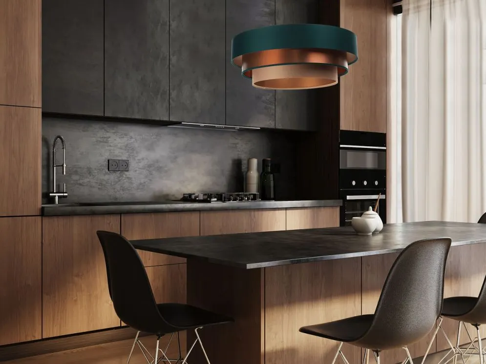 Lampa wisząca TRIO MIX zielona/miedziana/beżowa z potrójnym abażurem | MIRAT. w stylu  kolekcja