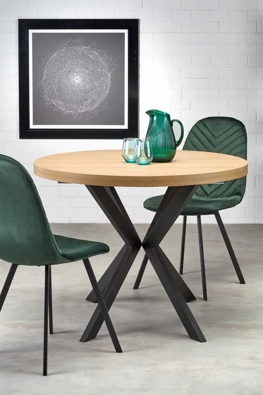 Stół okrągły rozkładany PERONI 100(250)x100 dąb/czarny do jadalni i salonu | MIRAT. w stylu LOFT kolekcja