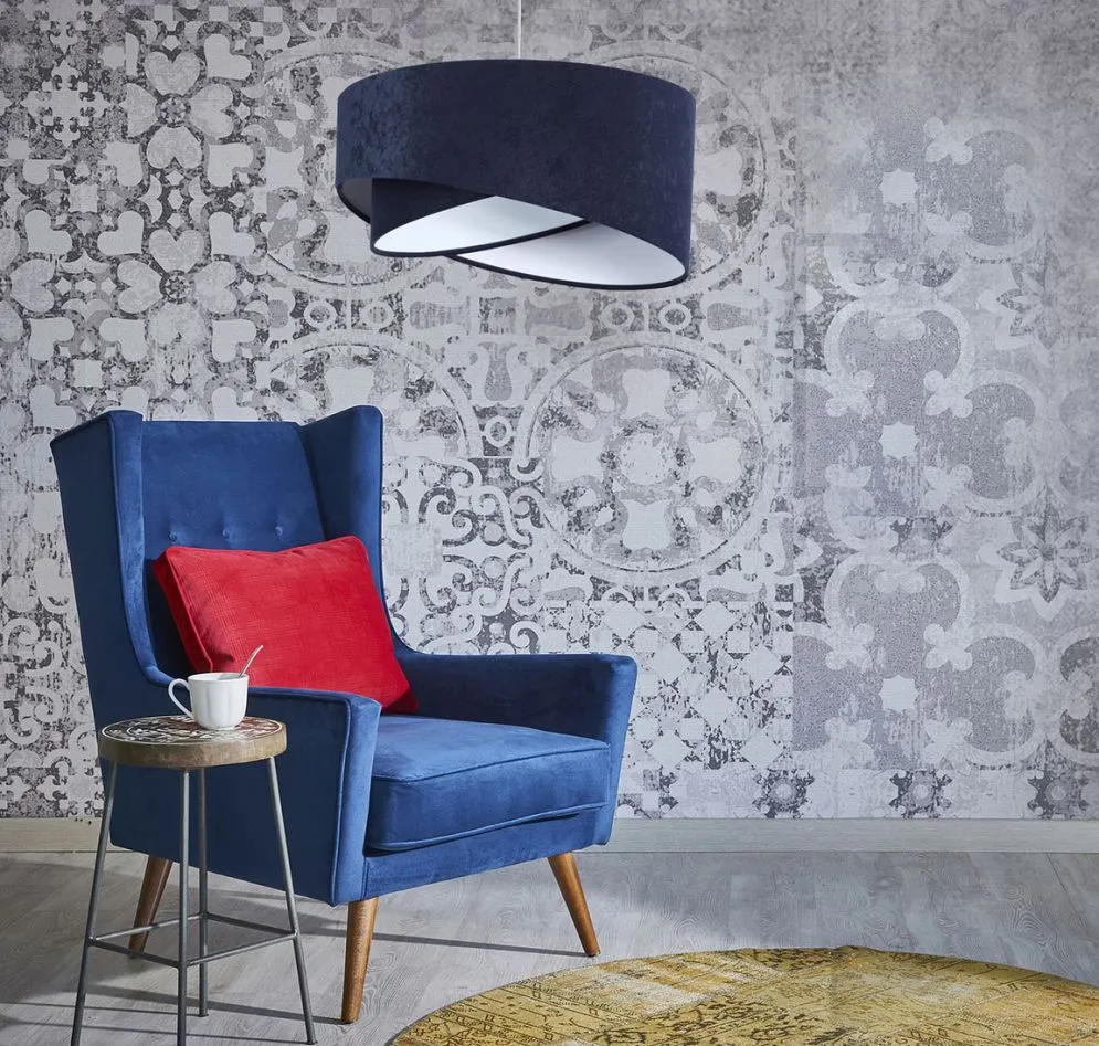 Lampa wisząca GEMSTONE granatowa/biała asymetryczna welurowa | MIRAT. w stylu  kolekcja