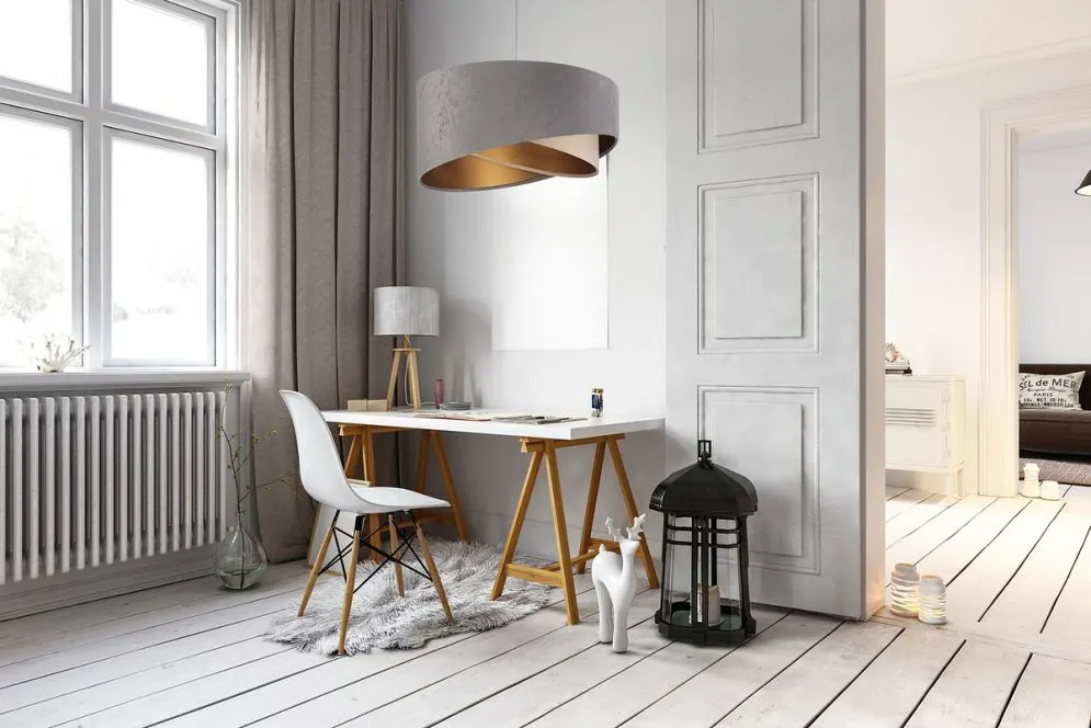 Lampa wisząca SILVERY szara/beżowa/złota nowoczesna welurowa | MIRAT. w stylu  kolekcja