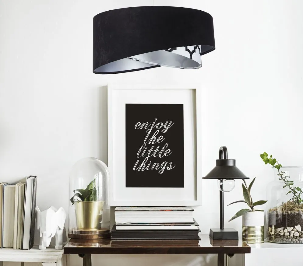 Lampa wisząca BLACK VELVET czarna/srebrna aksamitna do salonu | MIRAT. w stylu  kolekcja