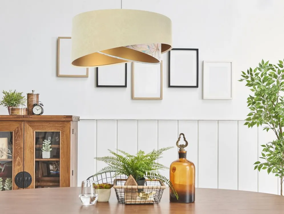 Lampa wisząca SAND FLOWER 2 beżowa/złota welurowa do jadalni | MIRAT. w stylu kolekcja