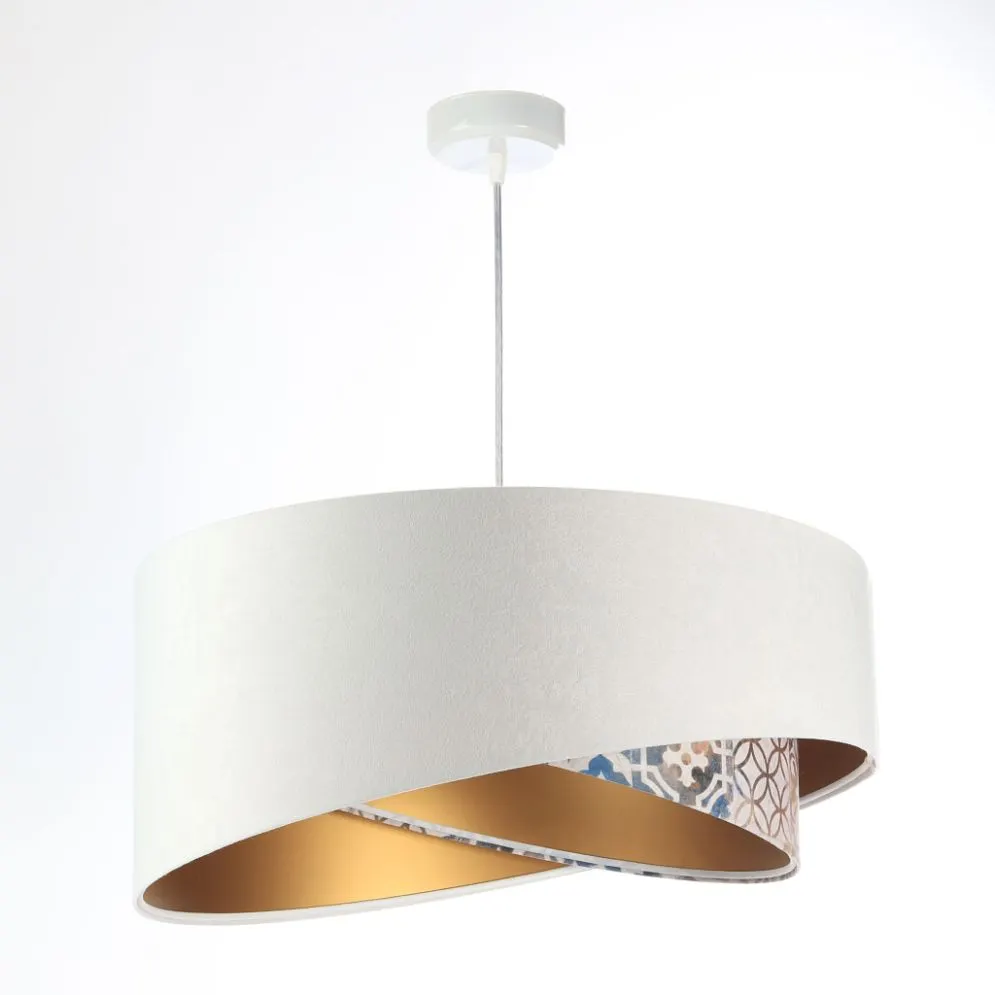 Lampa wisząca ALBIT GOLD biała/złota trzykolorowa welurowa | MIRAT. w stylu kolekcja