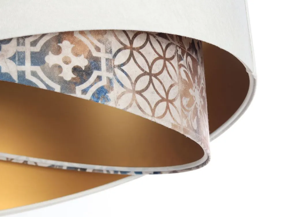 Lampa wisząca ALBIT GOLD biała/złota trzykolorowa welurowa | MIRAT. w stylu kolekcja