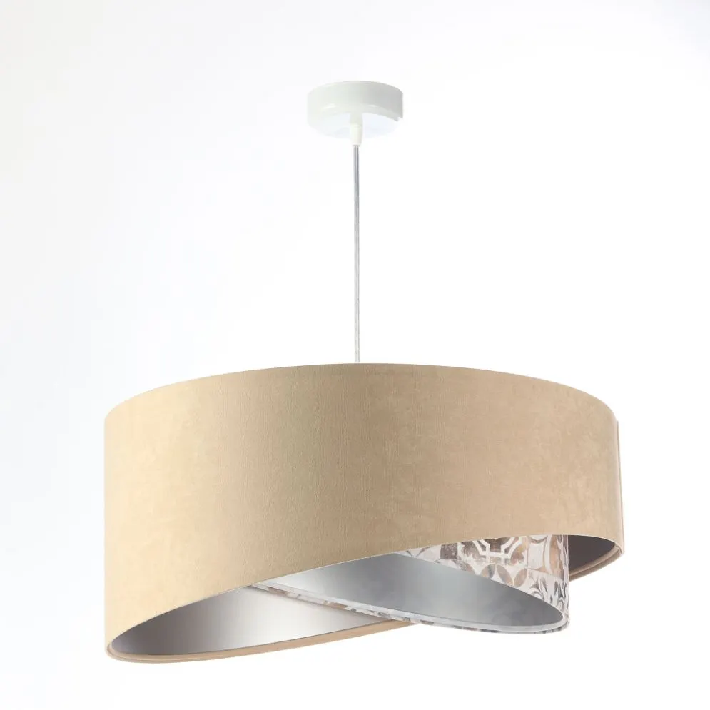 Lampa wisząca SANDERLING beżowa/srebrna welurowa do jadalni | MIRAT. w stylu kolekcja