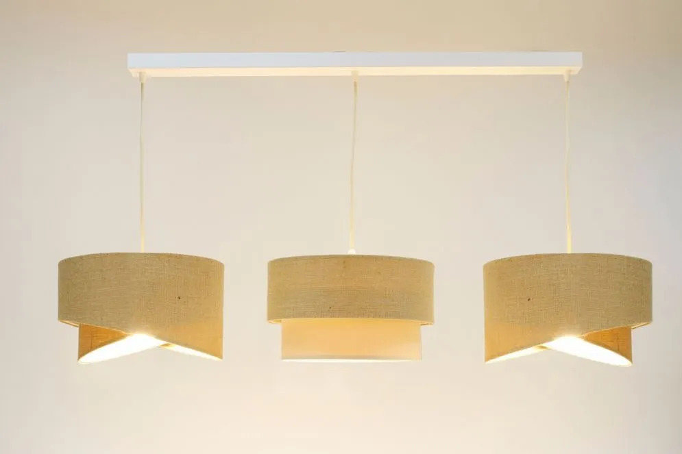 Designerska lampa wisząca na listwie BOHO-CHIC JUTA L3 MIX beżowa/kremowa I sklep meblowy MIRAT.
