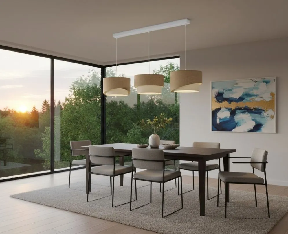 Designerska lampa wisząca na listwie BOHO-CHIC JUTA L3 MIX beżowa/kremowa I sklep meblowy MIRAT.