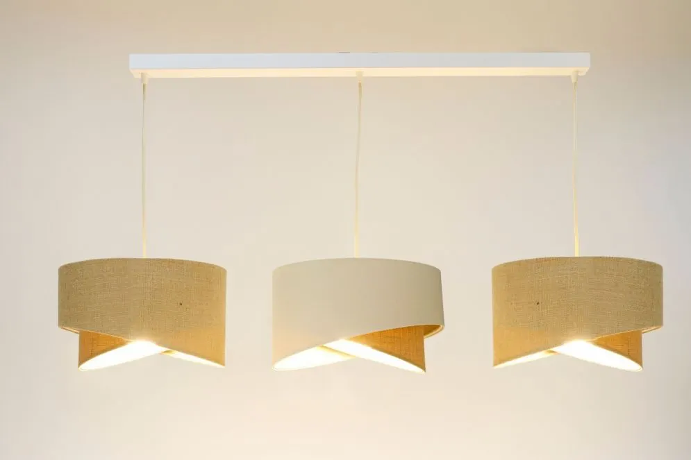 Lampa wisząca na listwie BOHO-CHIC JUTA L3 MIX beżowa/kremowa asymetryczna I sklep meblowy MIRAT.