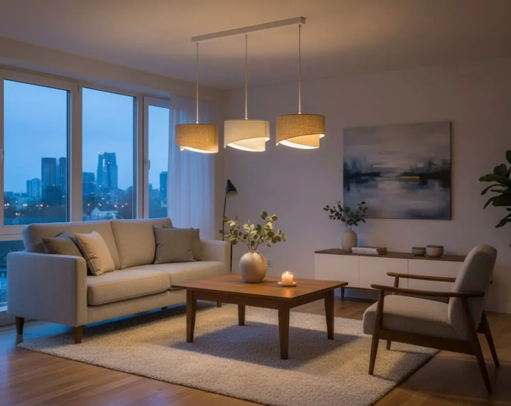 Lampa wisząca na listwie BOHO-CHIC JUTA L3 MIX beżowa/kremowa asymetryczna I sklep meblowy MIRAT.