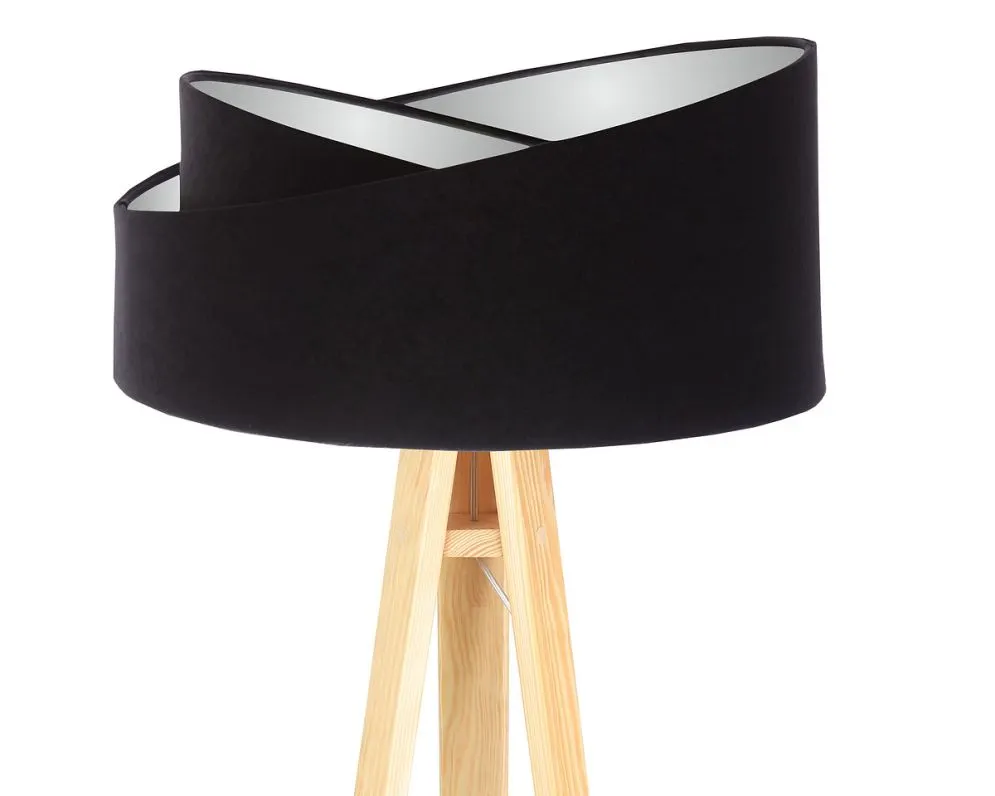Lampa stojąca GEMSTONE czarna/srebrna/sosna na trójnogu | MIRAT.