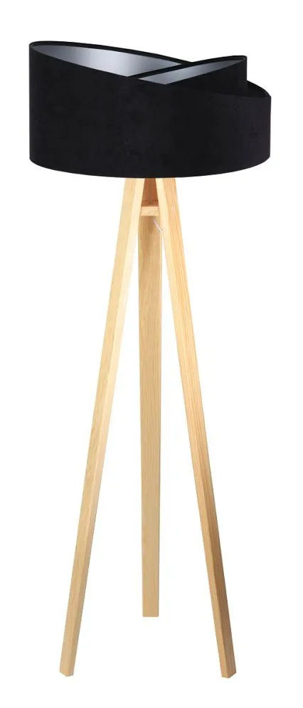 Lampa stojąca GEMSTONE czarna/srebrna/sosna na trójnogu | MIRAT.