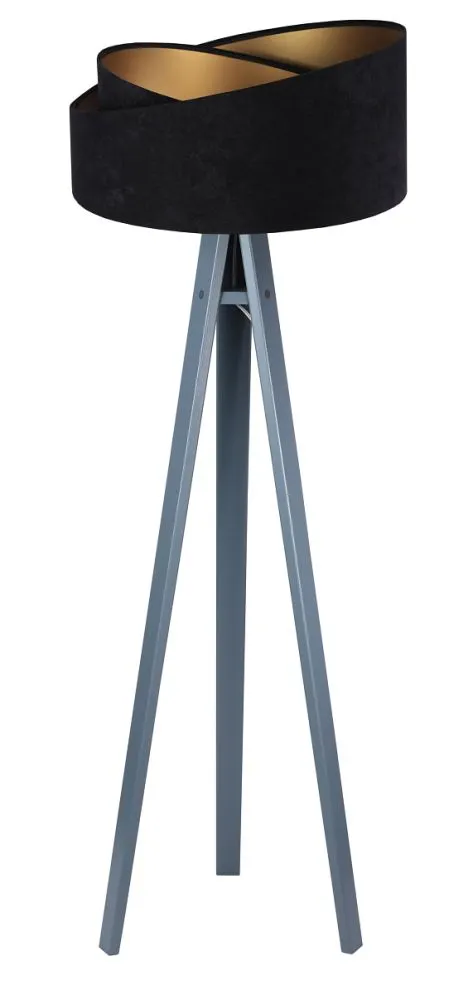 Lampa stojąca GEMSTONE czarna/złota/szara z asymetrycznym abażurem | MIRAT.