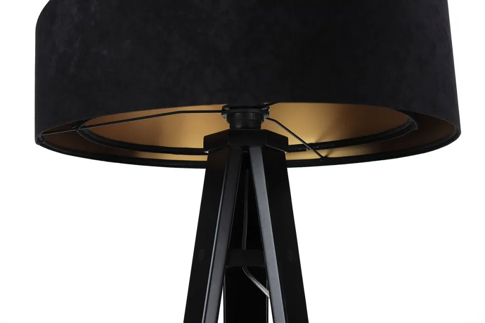 Lampa stojąca GEMSTONE czarna/złota na drewnianej podstawie | MIRAT.