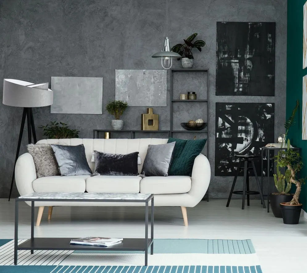 Lampa stojąca GEMSTONE szara/biała/czarna welurowa nowoczesna | MIRAT.