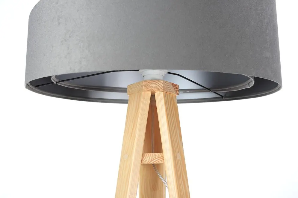 Lampa stojąca GEMSTONE szara/srebrna/sosna do salonu | MIRAT.